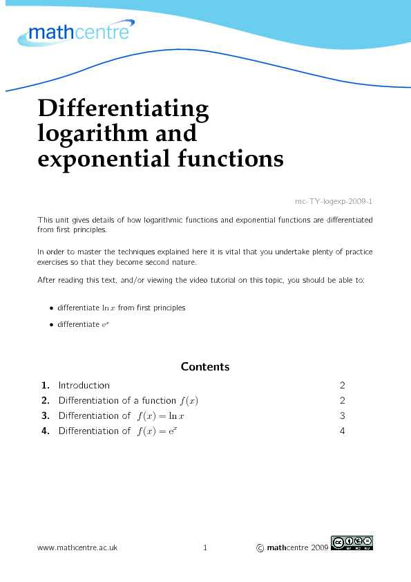 Differentiating logarithm and exponential functions