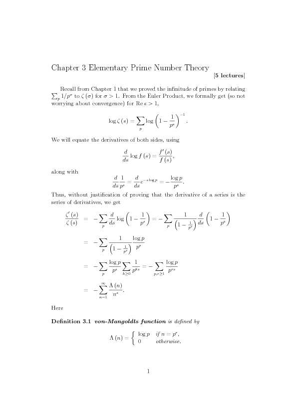 Chapter 3 Elementary Prime Number Theory