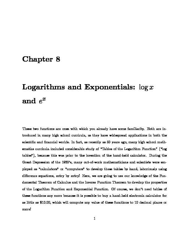 Chapter 8 Logarithms and Exponentials: logx and e