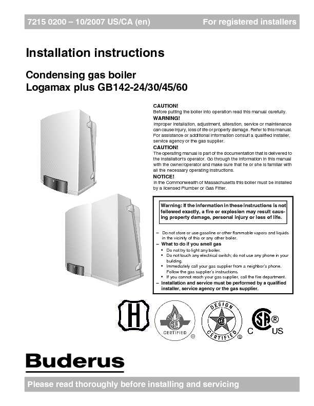 Installation instructions - Condensing gas boiler Logamax plus