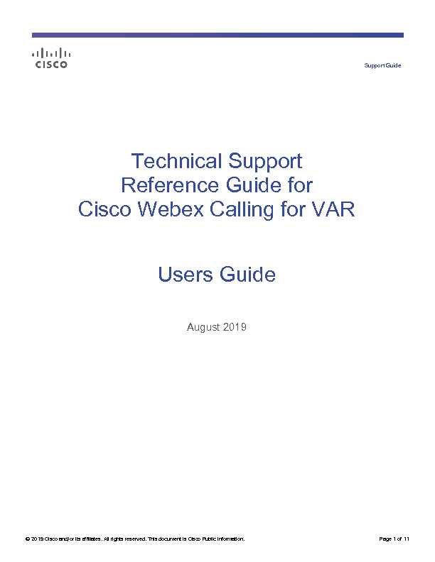 Technical Support Reference Guide for Cisco Webex Calling for