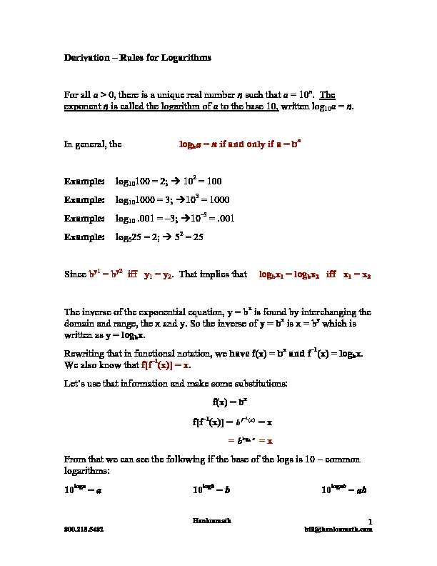 Derivation – Rules for Logarithms