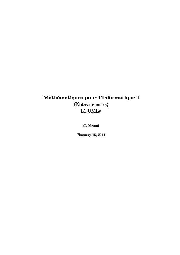 Mathématiques pour lInformatique I (Notes de cours) L1 UMLV