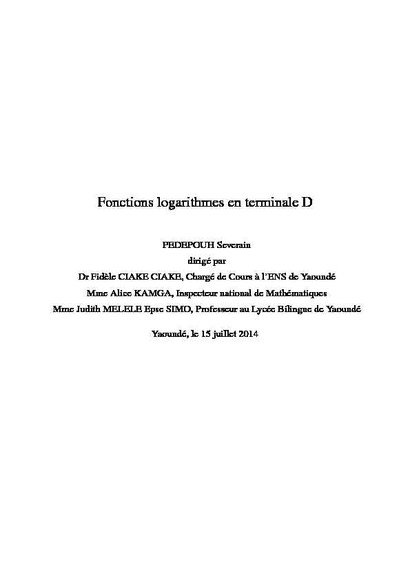 Fonctions logarithmes en terminale D