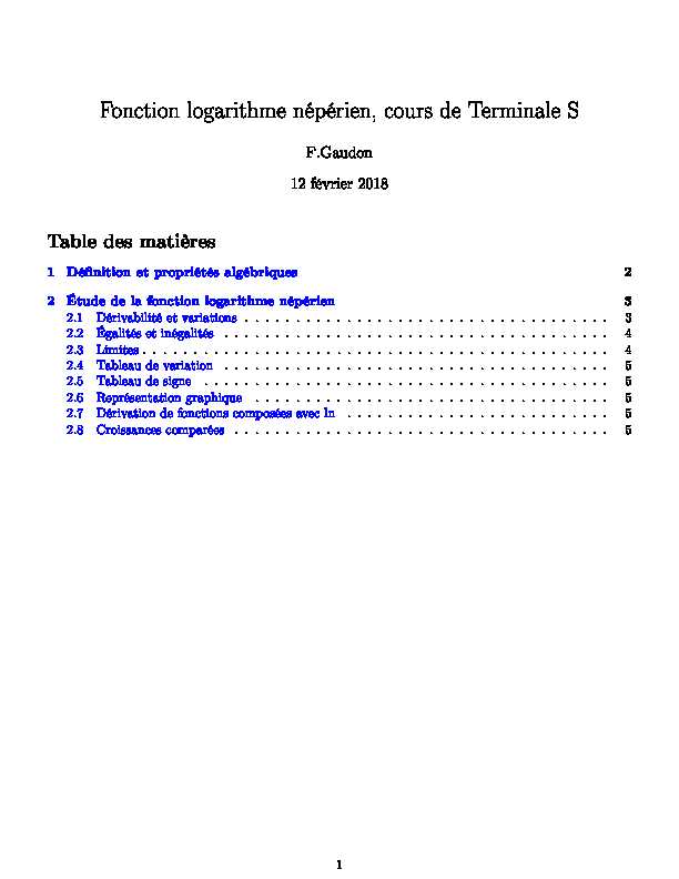 Fonction logarithme népérien cours de Terminale S