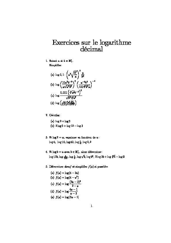 Exercices sur le logarithme décimal