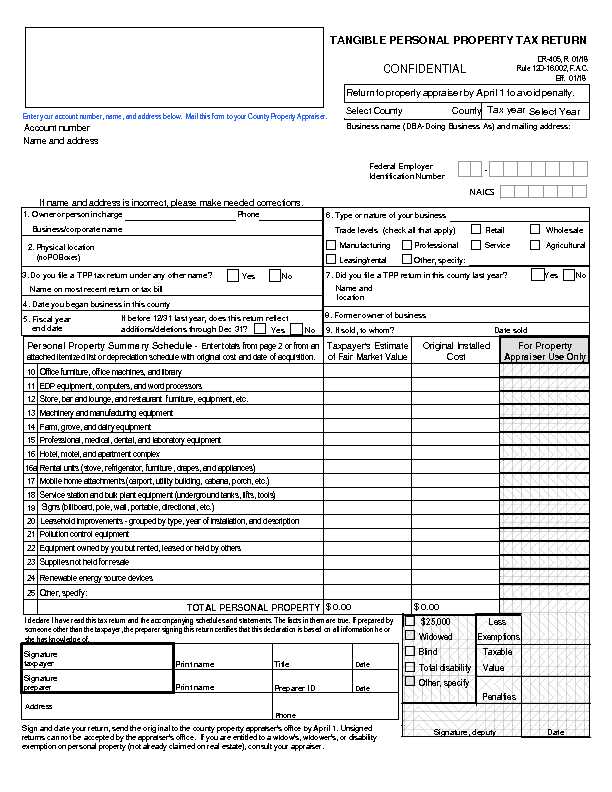 tangible personal property tax return - confidential