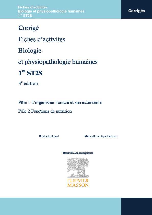 Corrigé Fiches dactivités Biologie et physiopathologie humaines 1