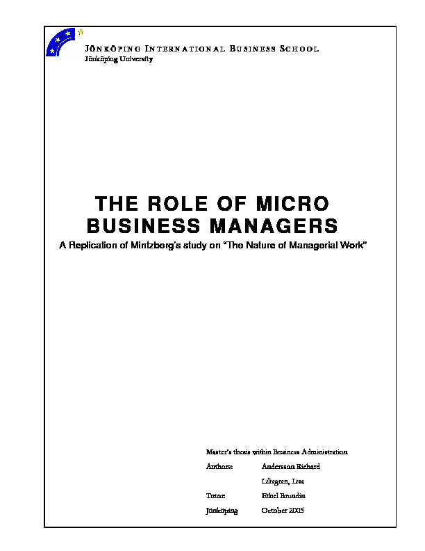 THE ROLE OF MICRO BUSINESS MANAGERS