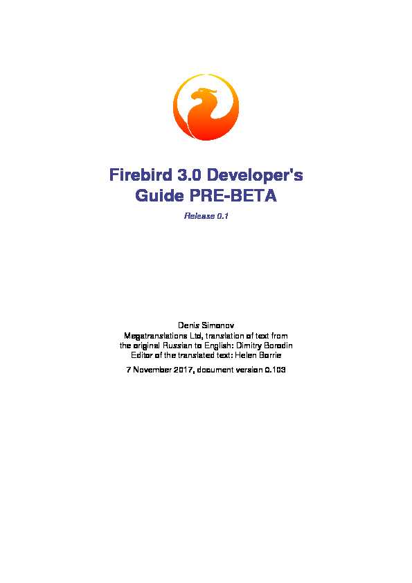 Firebird 3.0 Developers Guide PRE-BETA