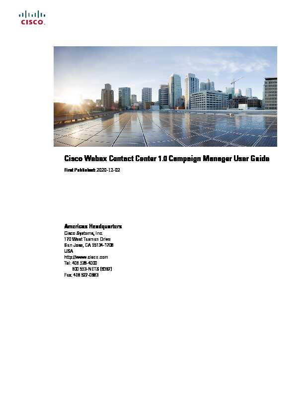 Cisco Webex Contact Center 1.0 Campaign Manager User Guide