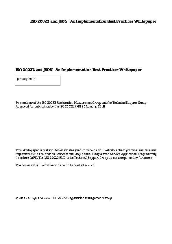 ISO 20022 and JSON: An Implementation Best Practices Whitepaper