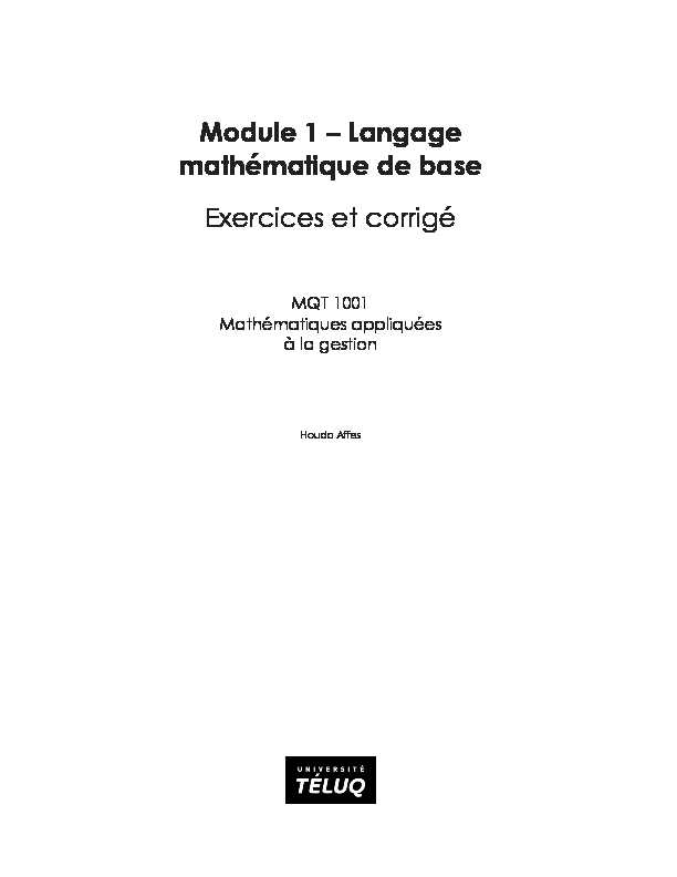 Module 1 – Langage mathématique de base Exercices et corrigé