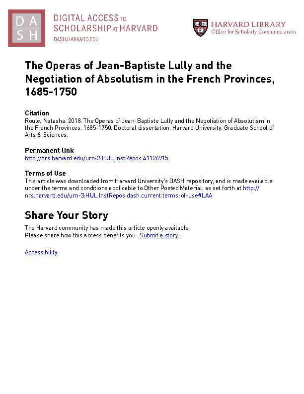 The Operas of Jean-Baptiste Lully and the Negotiation of Absolutism