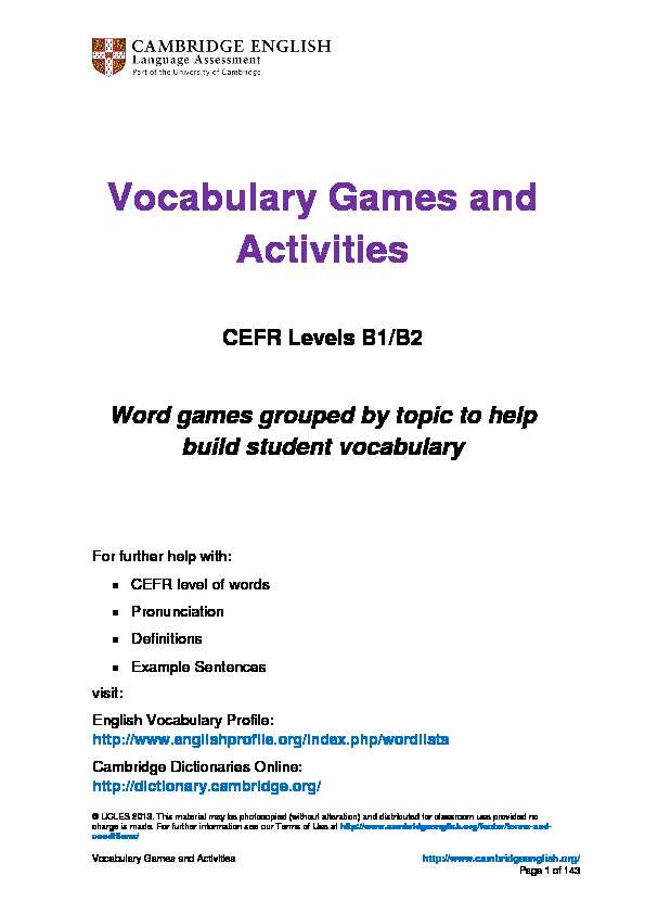 Vocabulary Games and Activities - Cambridge English