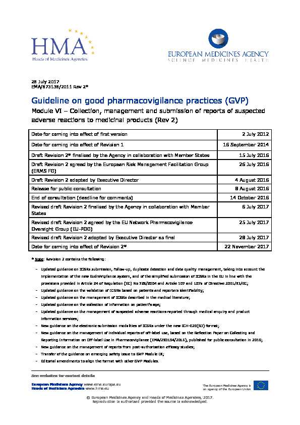 Guideline on good pharmacovigilance practices (GVP) - Module VI