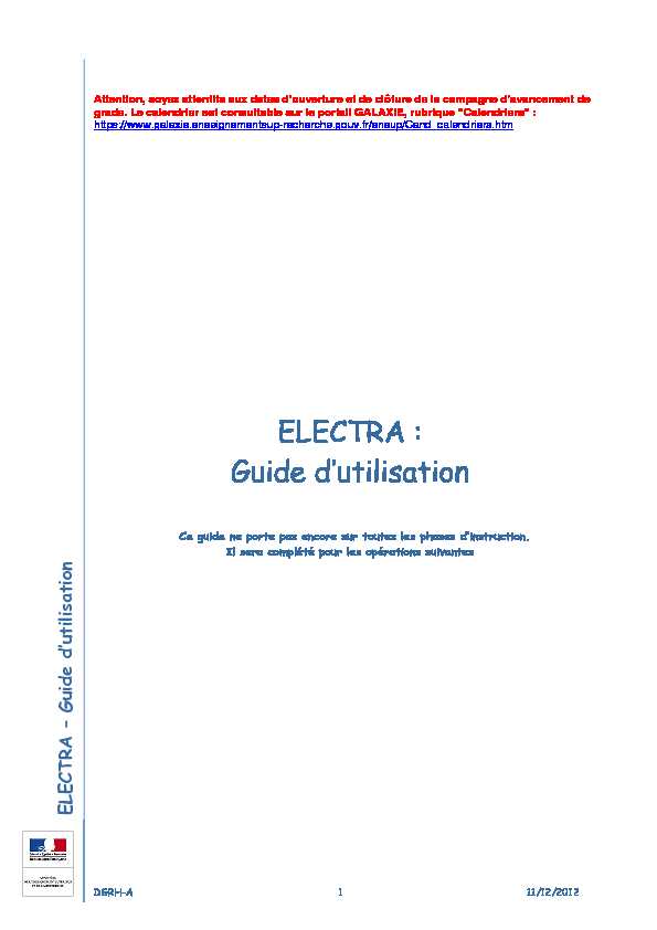 ELECTRA : Guide dutilisation