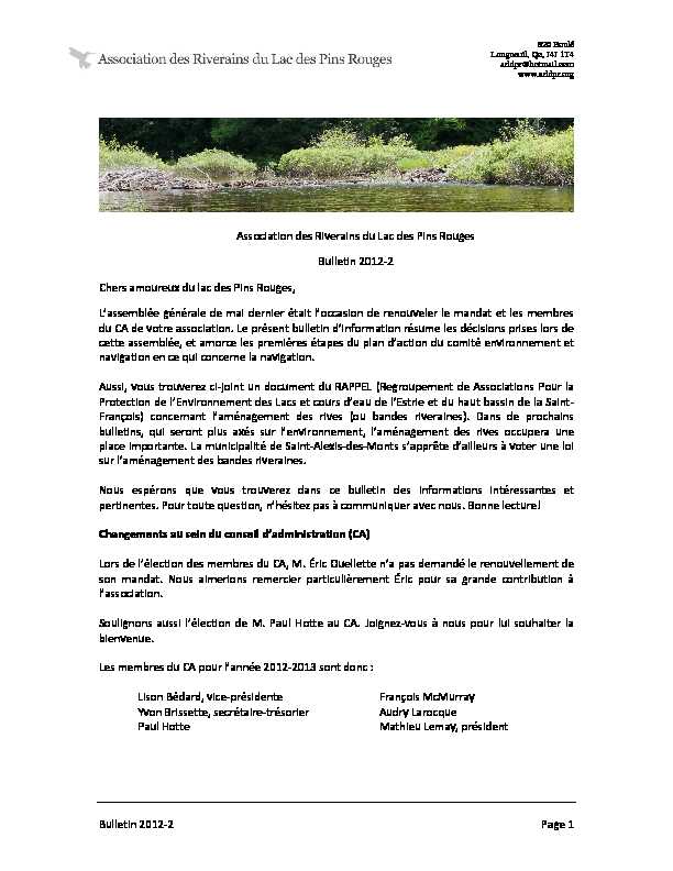 [PDF] Bulletin 2012-2 - Association des Riverains du Lac des Pins Rouges
