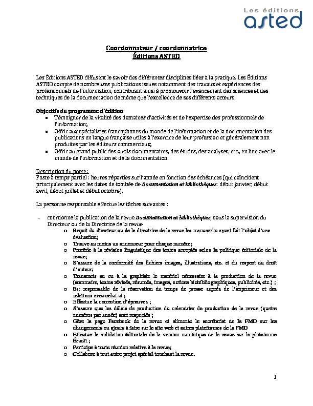 [PDF] Coordonnateur / coordonnatrice Éditions ASTED