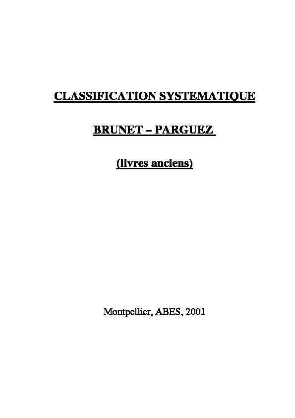 [PDF] CLASSIFICATION SYSTEMATIQUE BRUNET – PARGUEZ (livres