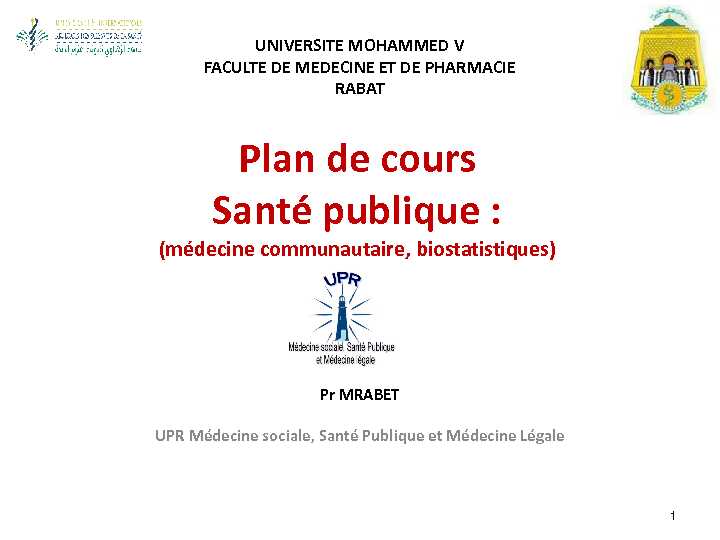 [PDF] Plan de cours Santé publique : - Faculté de Médecine et de Pharmacie