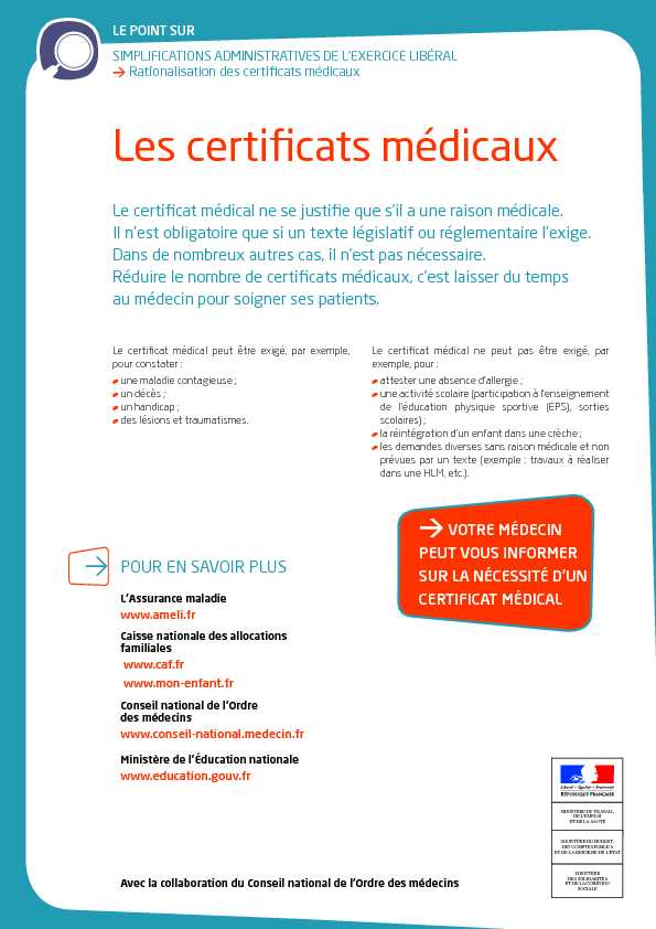 [PDF] Les certificats médicaux - Ministère de la Santé