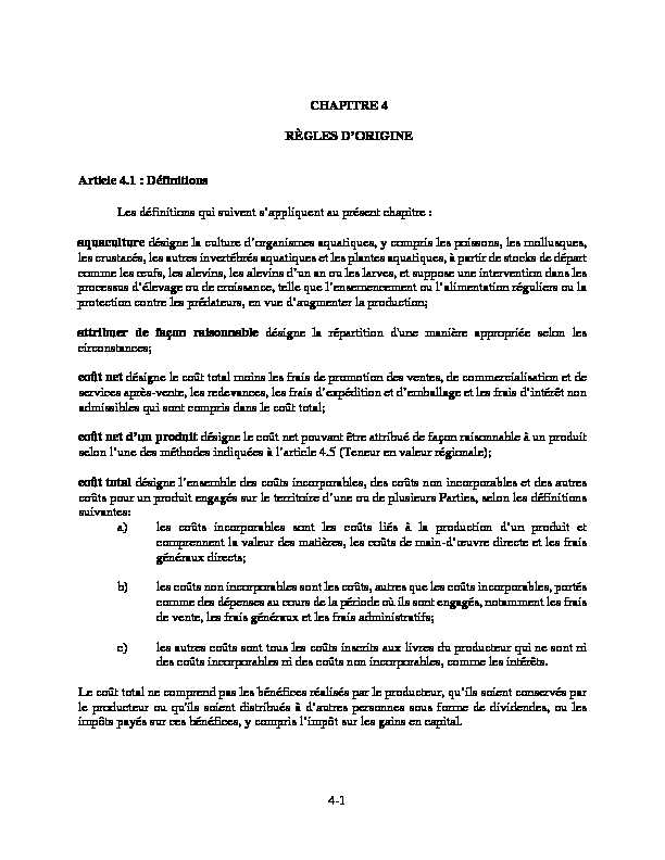 [PDF] 4-1 CHAPITRE 4 RÈGLES DORIGINE Article 41