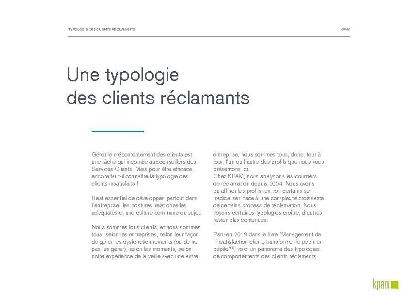 [PDF] Une typologie des clients réclamants - KPAM