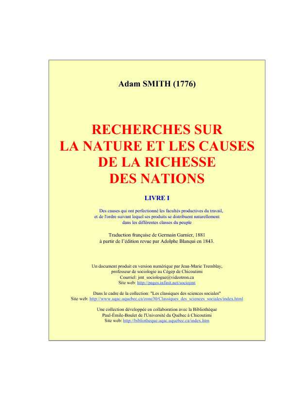 [PDF] Adam Smith (1776) Recherches sur la nature et les causes de la