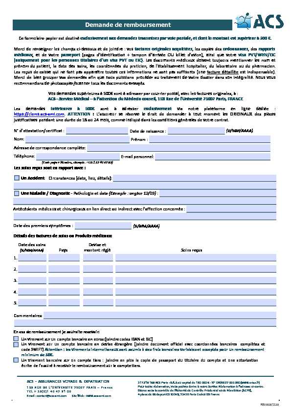 [PDF] Demande de remboursement - Acs-Amicom