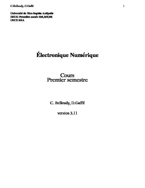 [PDF] ´Electronique Numérique Cours Premier semestre