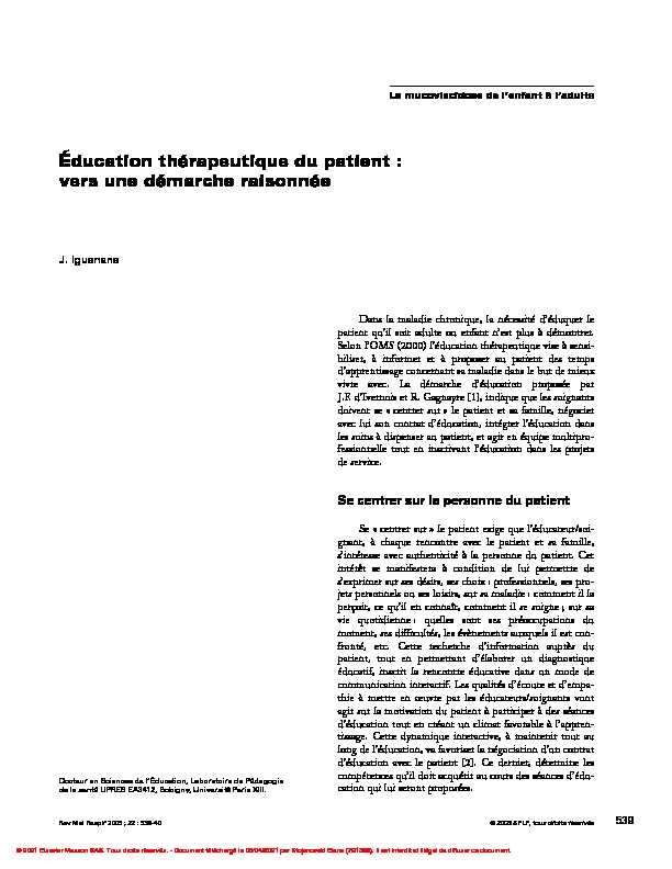 [PDF] Éducation thérapeutique du patient : vers une démarche raisonnée