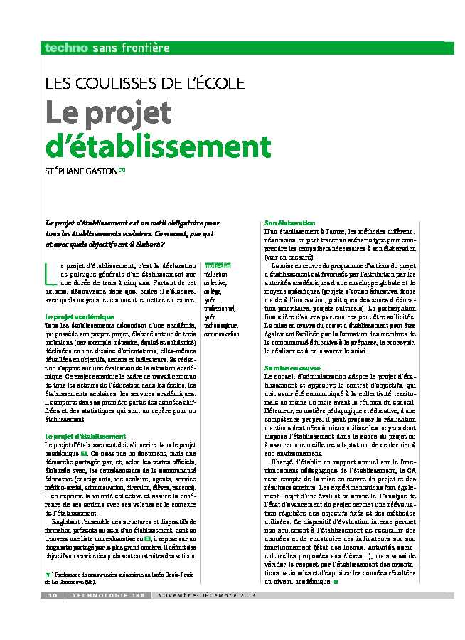 [PDF] Le projet détablissement - Eduscol