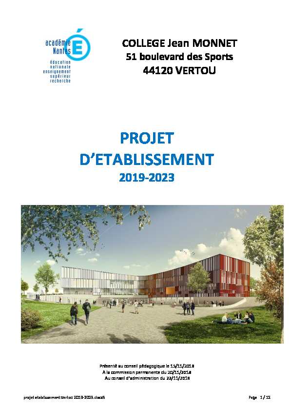 [PDF] Projet détablissement 2019-2023 - Collège Jean Monnet