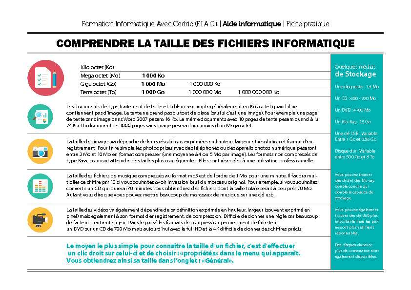 [PDF] COMPRENDRE LA TAILLE DES FICHIERS INFORMATIQUE