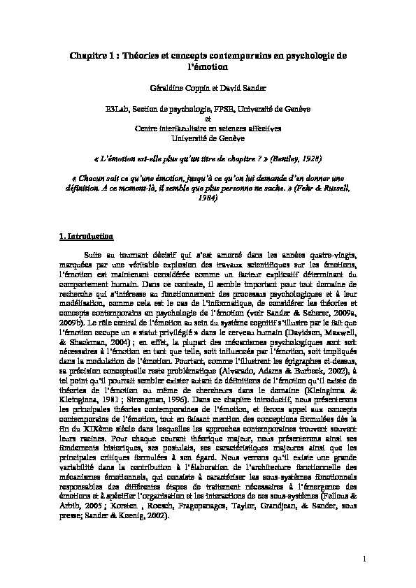 [PDF] Théories et concepts contemporains en psychologie de lémotion