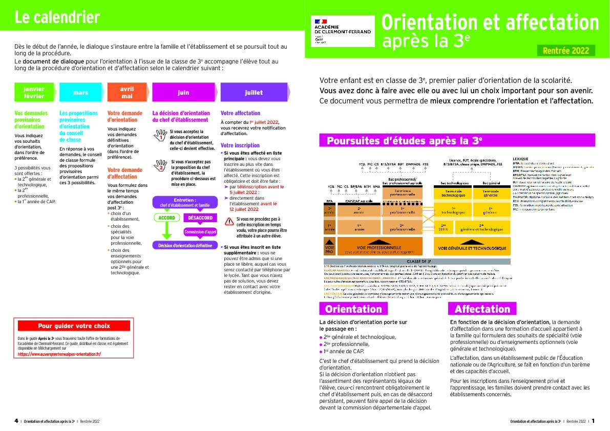 [PDF] Orientation et affectation après la 3e - Académie de Clermont-Ferrand