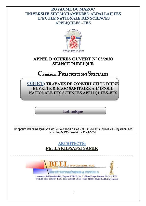 [PDF] Appel doffres ouvert n° 03/2020 SEANCE PUBLIQUE - ENSA - Fès
