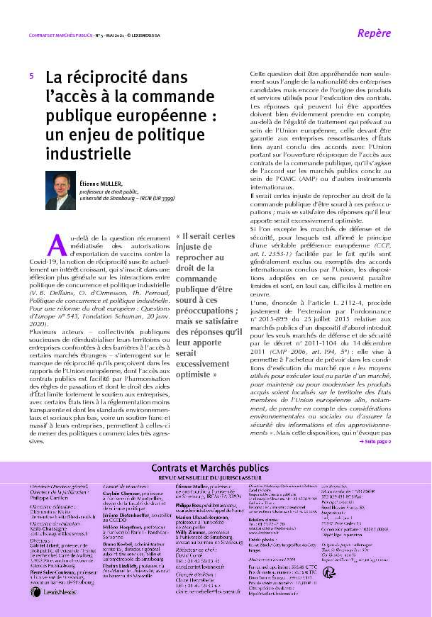 [PDF] La réciprocité dans laccès à la commande publique européenne