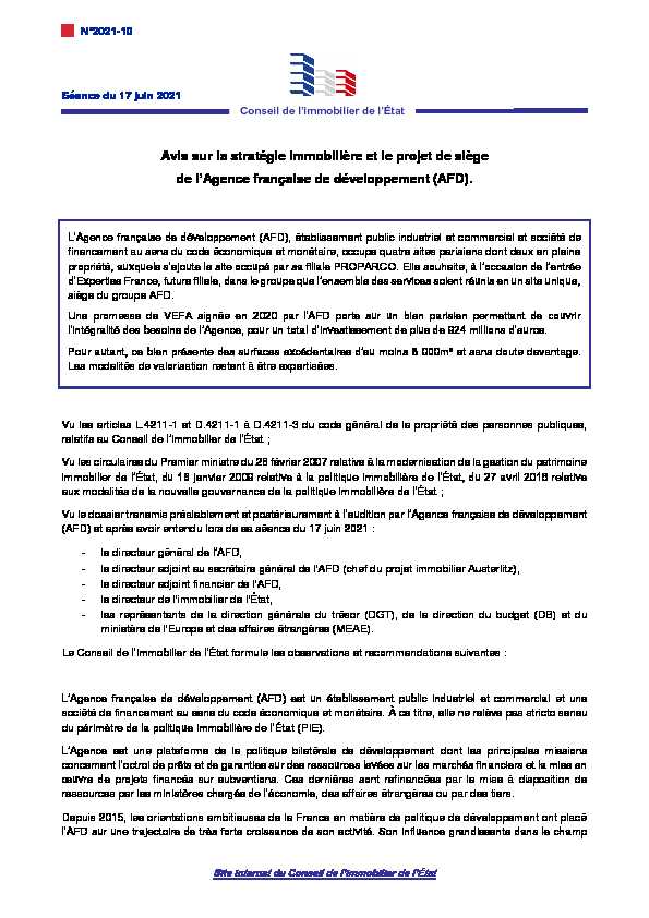 [PDF] avis sur la stratégie immobilière de lAFD - Ministère de lÉconomie