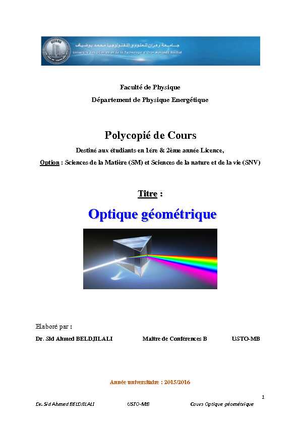 [PDF] Cours Optique géométrique - USTO