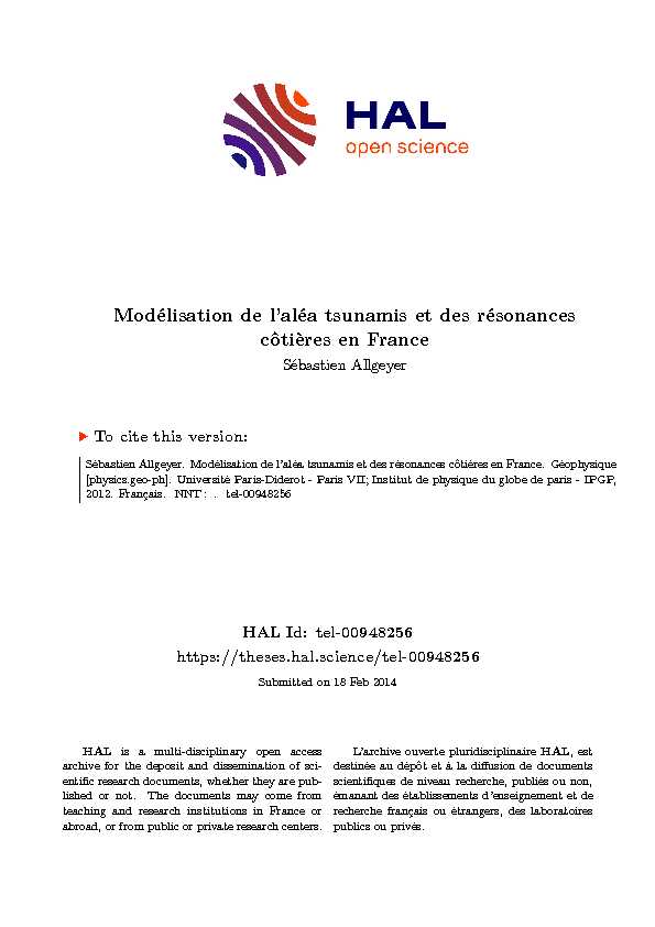 [PDF] Modélisation de laléa tsunamis et des résonances côtières en France