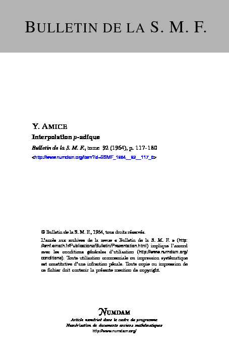 [PDF] Interpolation p-adique - Numdam