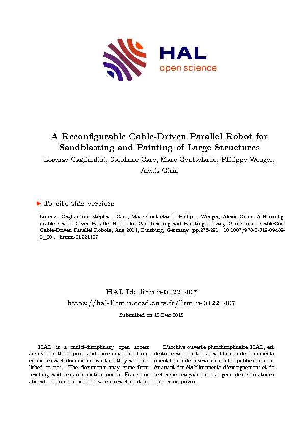 [PDF] A Reconfigurable Cable-Driven Parallel Robot for Sandblasting and