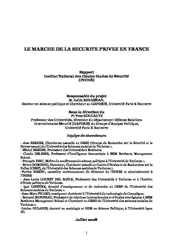 INHES - Rapport final Marché Sécurité - 2008