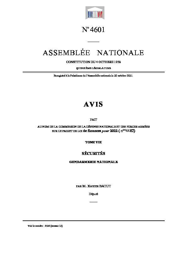 N° 4601 ASSEMBLÉE NATIONALE