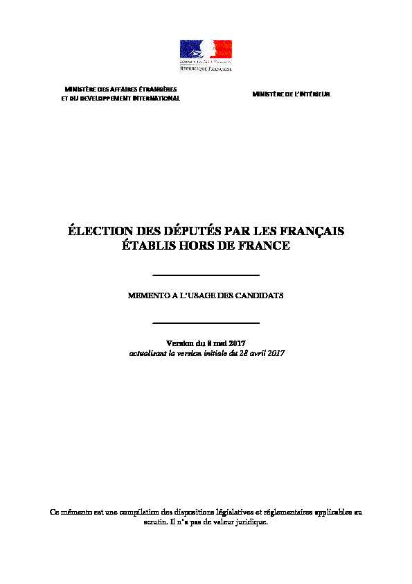 Memento candidat législatives Français établis hors de France 2017