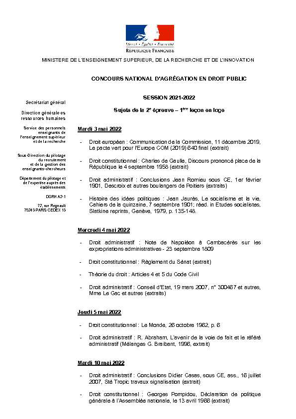 CONCOURS NATIONAL DAGRÉGATION EN DROIT PUBLIC