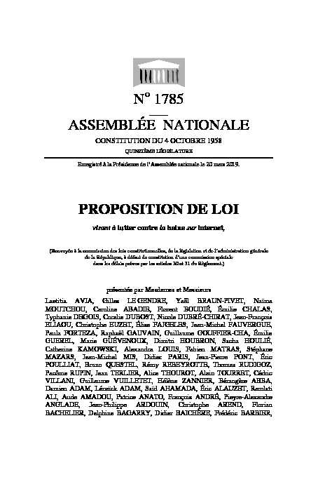 N° 1785 ASSEMBLÉE NATIONALE PROPOSITION DE LOI