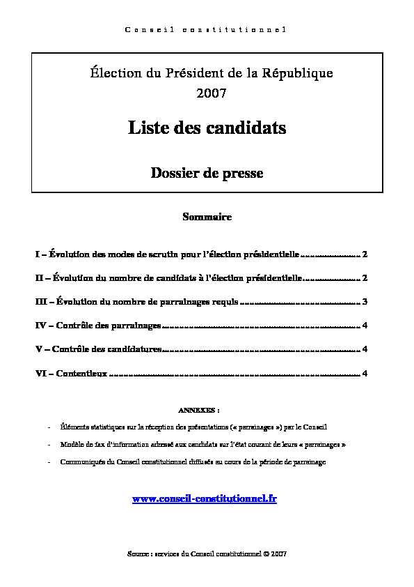 Liste des candidats à lélection du Président de la République - 2007